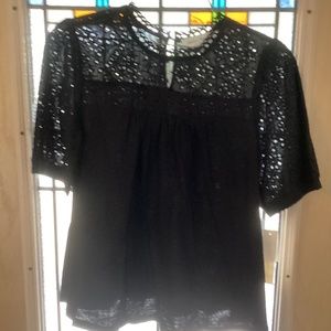 Short sleeve knit eyelet top, Black